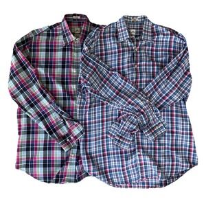 2 PETER‎ MILLAR Cotton Pastel Plaid Dress Shirts Sz L Long Sleeve Chest Pocket